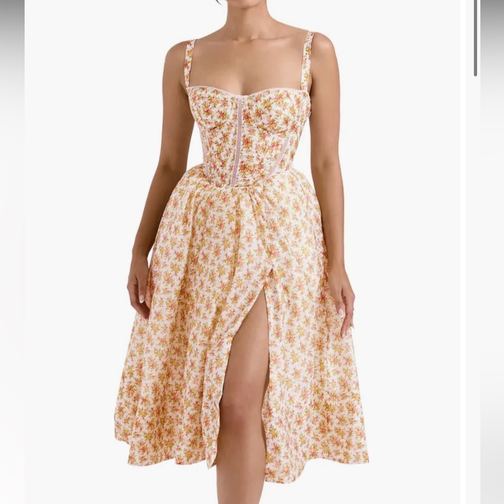 HOUSE OF CB Kelly Royal Rose Print Corset Midi Sundress